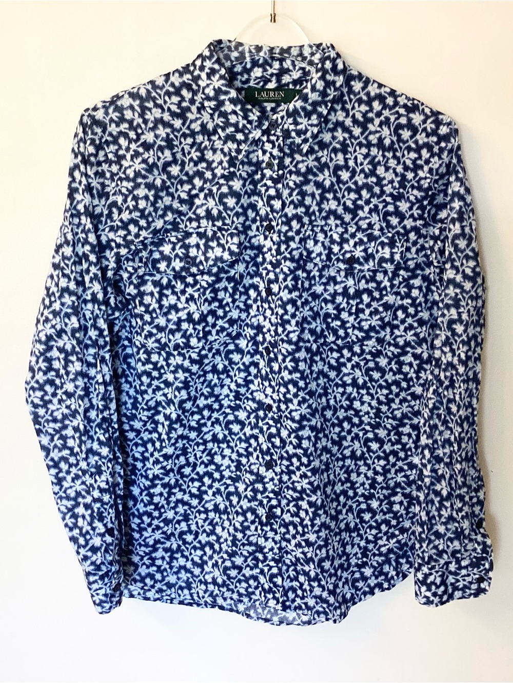 Lauren Ralph Lauren Navy and White Floral Button-Down Shirt